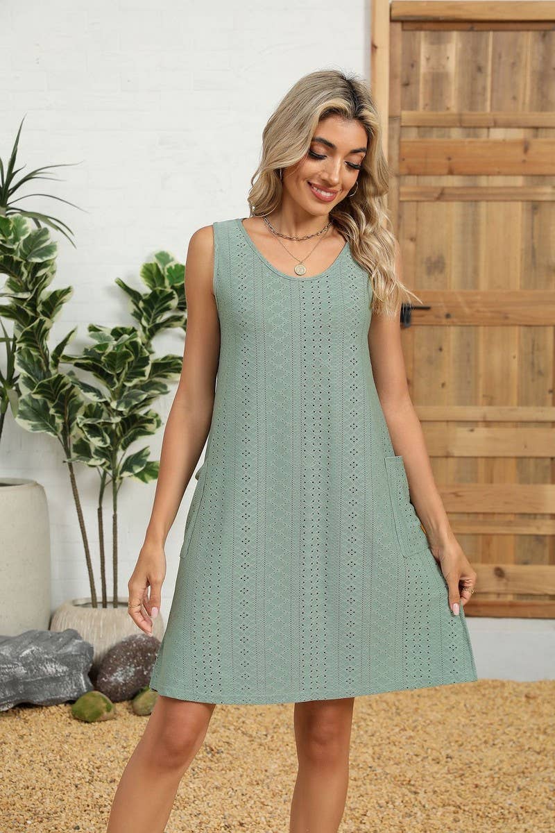 CWDSD8714_SLEEVELESS CREWNECK POCKET TANK DRESS