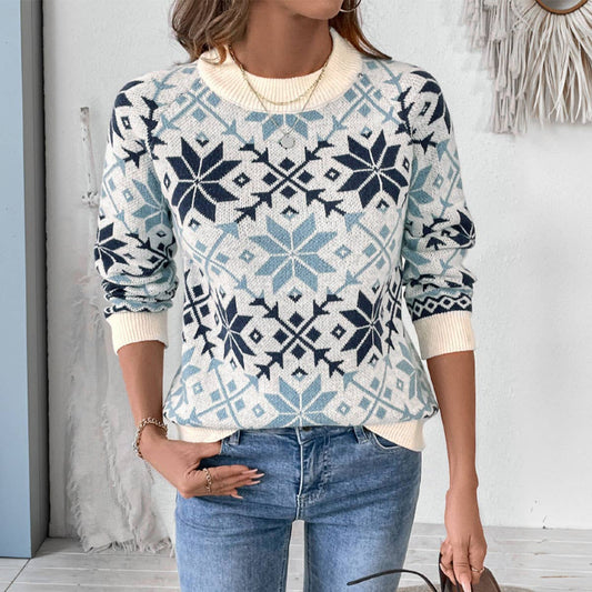 CASUAL FASHION JUMPER DIAMOND JACQUARD SWEATER