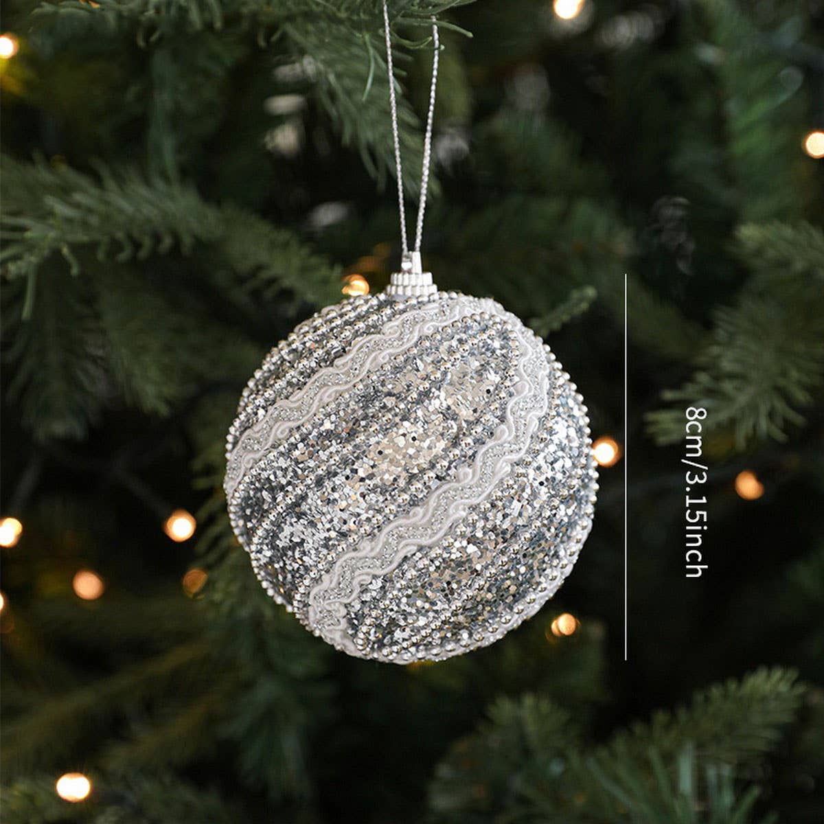 Silver Foam Glitter Xmas Balls Bows Tree Topper