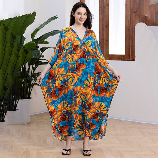 Rayon Print Beach Cover-Up with Woven Front_CWMM6213