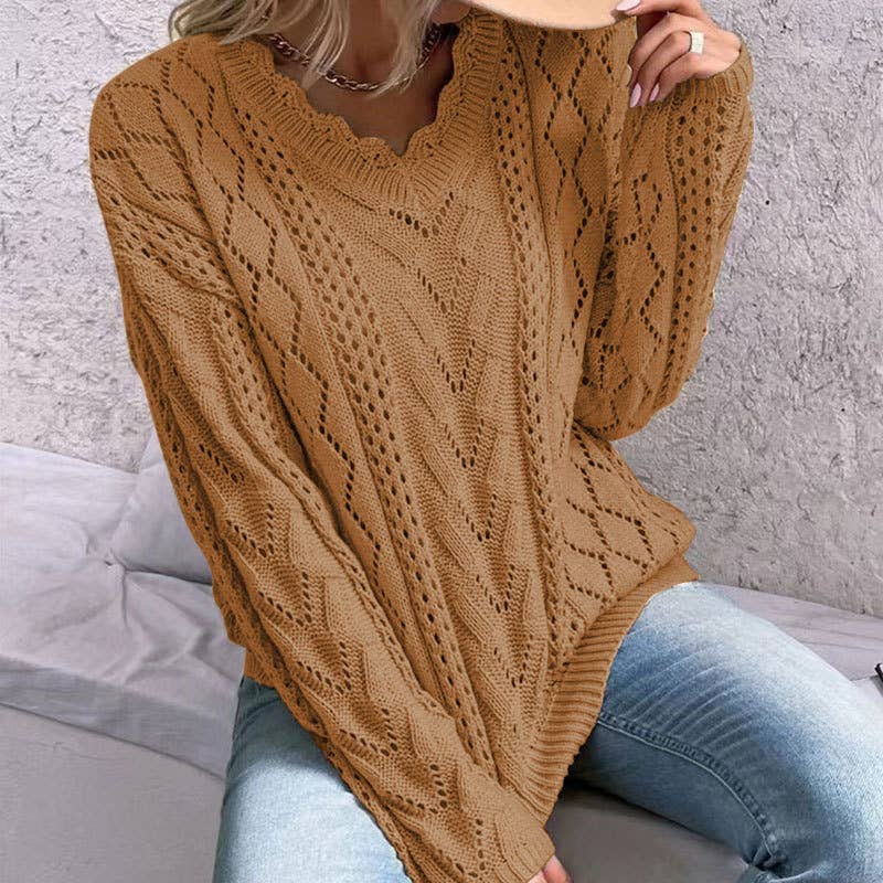 DESIGN HOLLOW V-NECK ALL-IN-ONE KNITWEAR