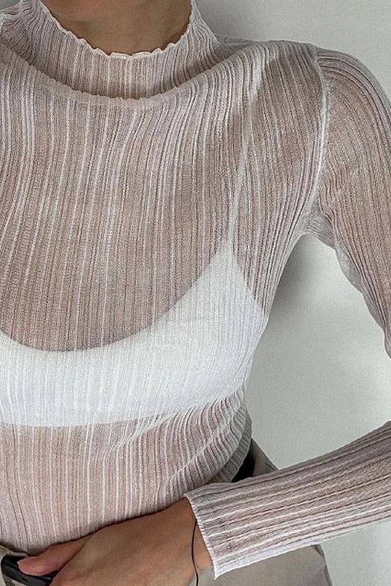 CWTBLL3435_SOLID COLOR LONG SLEEVE MESH SEE-THROUGH TOP