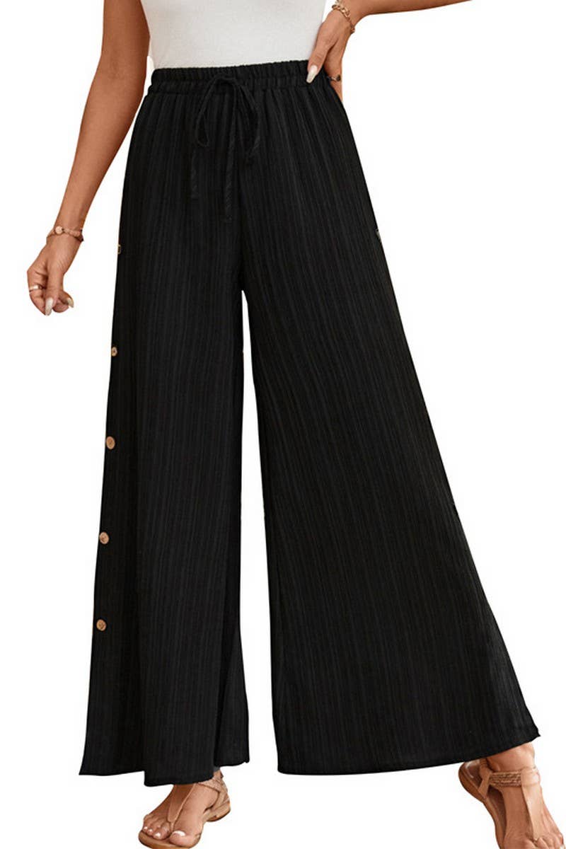 CWBLP0805_CASUAL TEXTURED HIGH WAIST WIDE LEG TROUSERS