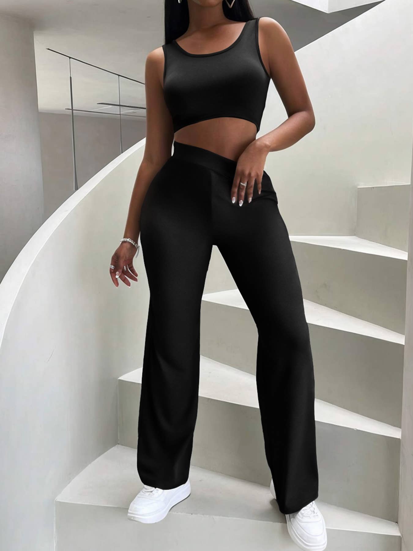 Casual fashion crop vest pants two-piece set