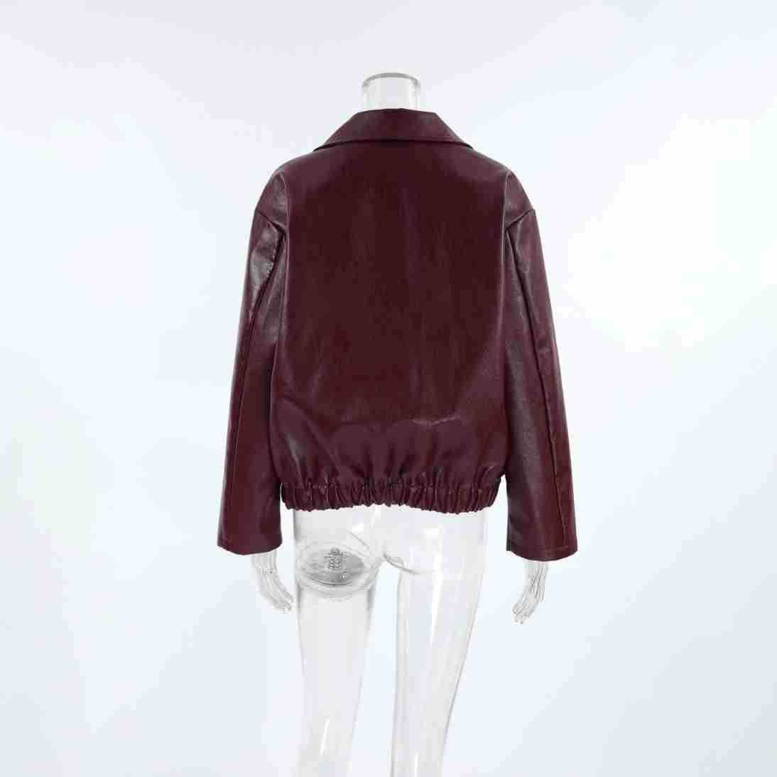 CWOJA1592_ANGORA RED LEATHER BIKER GIRL FASHION JACKET
