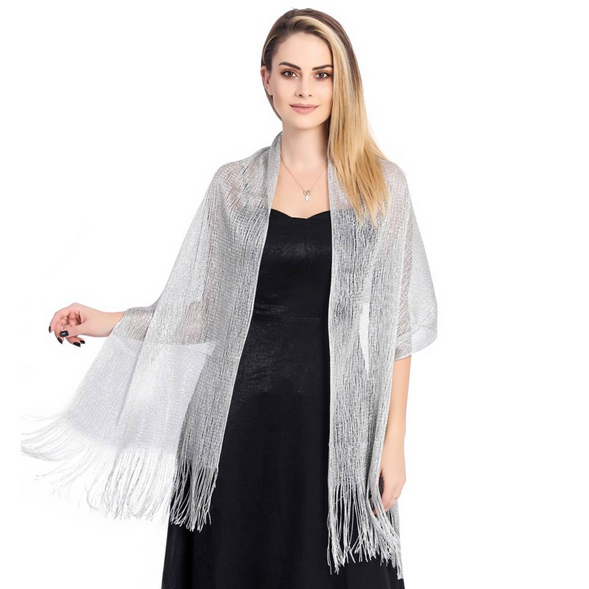 FASHIONABLE GOLD AND SILVER SILK SHAWL