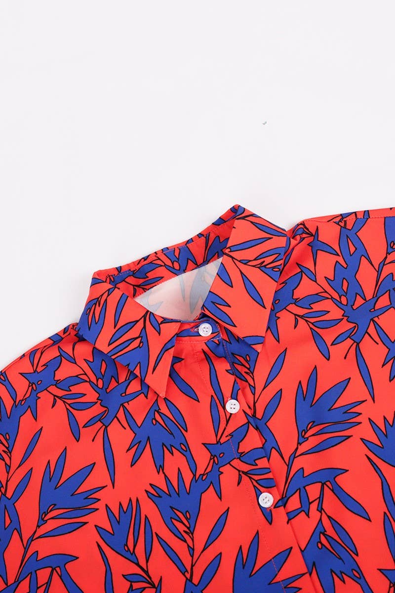 CWSTB1824_ORANGE BAMBOO PRINT SHIRT AND SHORTS SET