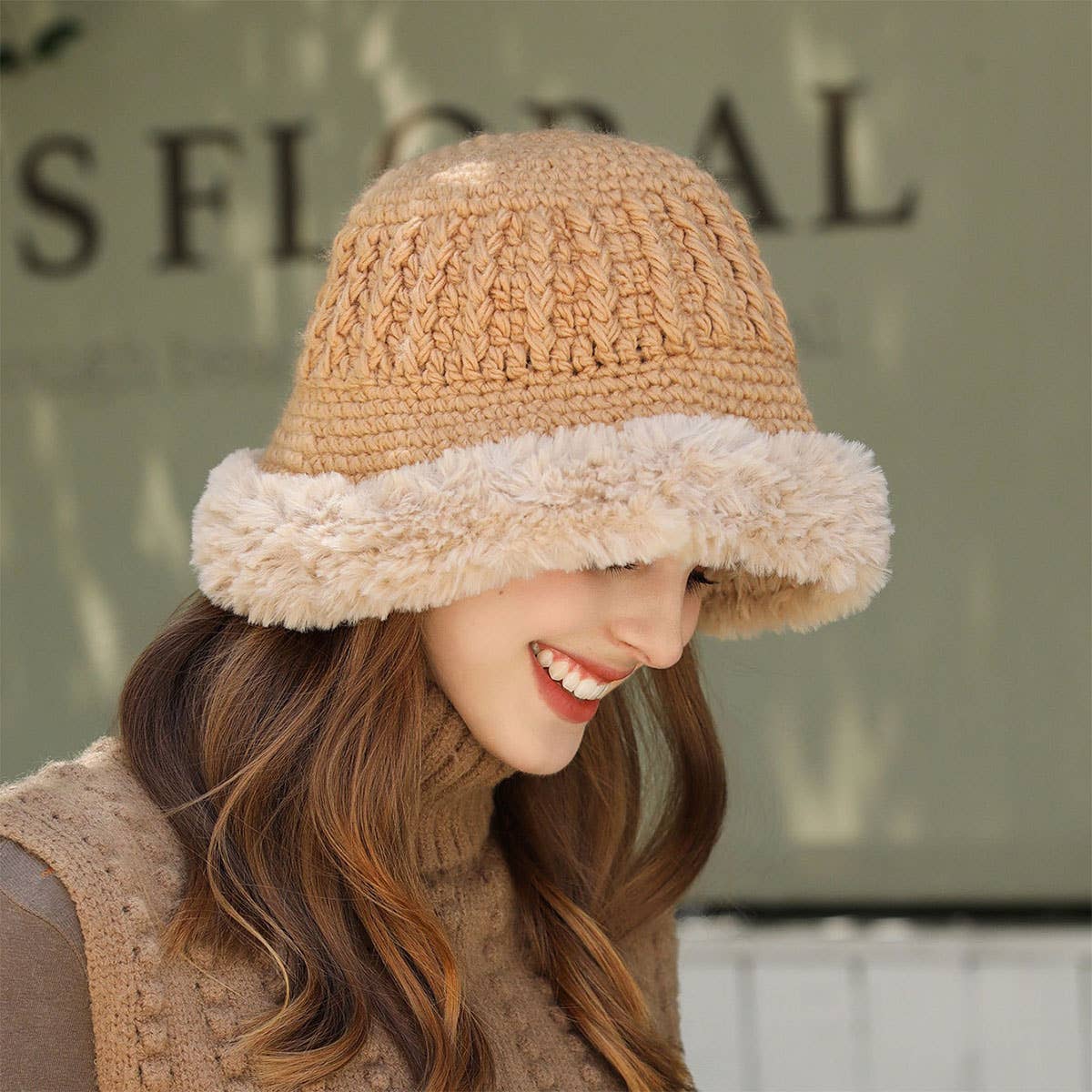 PLUSH-FUZZY KNIT BUCKET HAT WITH EAR COVERAGE_CWAH1979