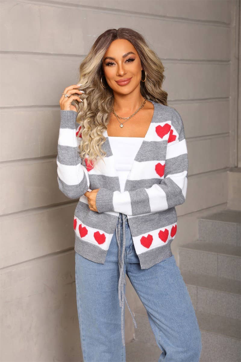 CWOCAL00798_COLORBLOCK HEART TIE FRONT KNIT CARDIG