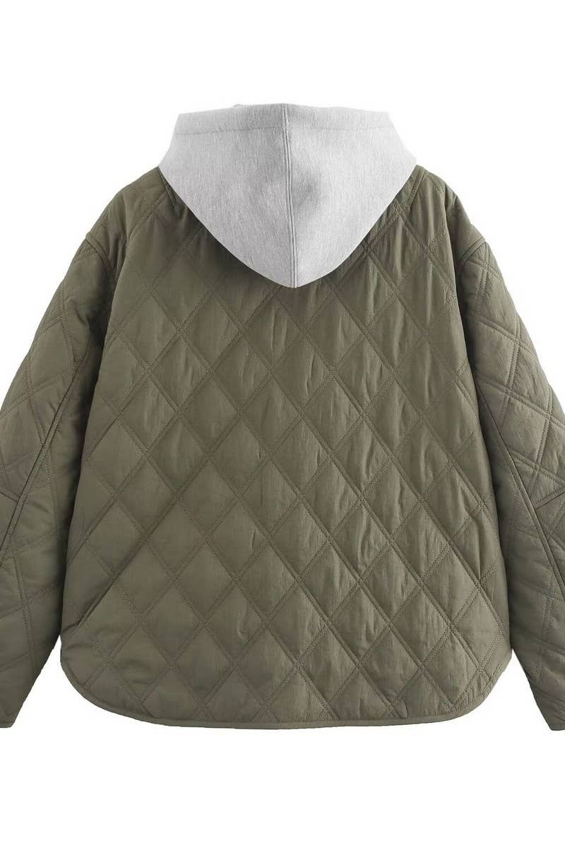 CWOCO1081_ROUND NECK DETACHABLE HOOD PADDED JACKET