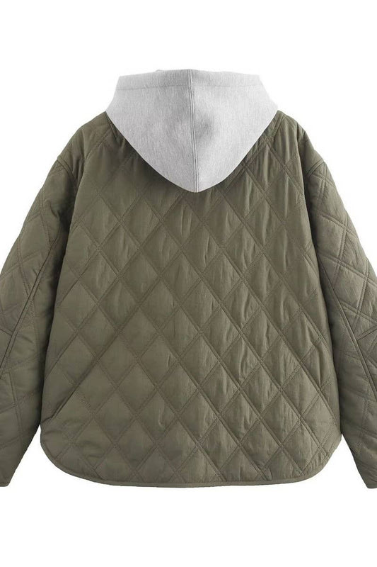 CWOCO1081_ROUND NECK DETACHABLE HOOD PADDED JACKET