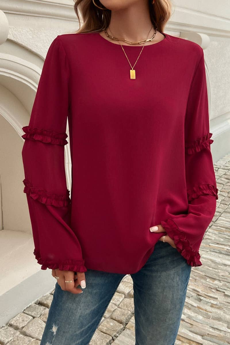 CWTBLL1893_FALL BAGGY CREW NECK TOP WITH FLARED SLEEVES