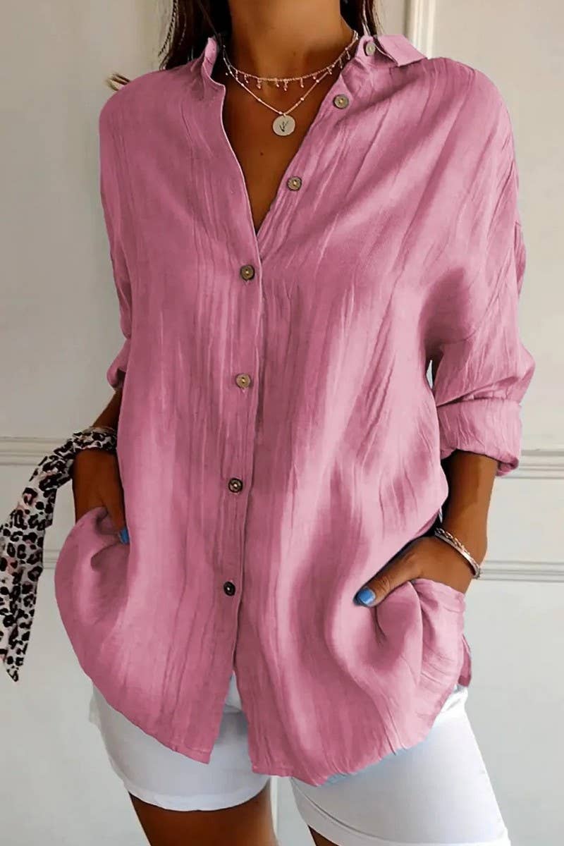 CWTSTL2281_SOLID COLOR SINGLE BREASTED PLEATED LAPEL SHIRT