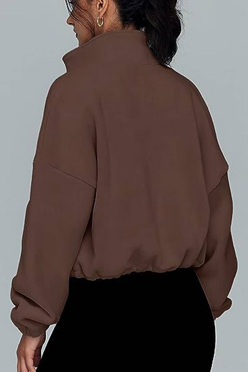 CWOBL0195_STAND COLLAR PLUSH ZIPPER CASUAL SPORTS JACKET