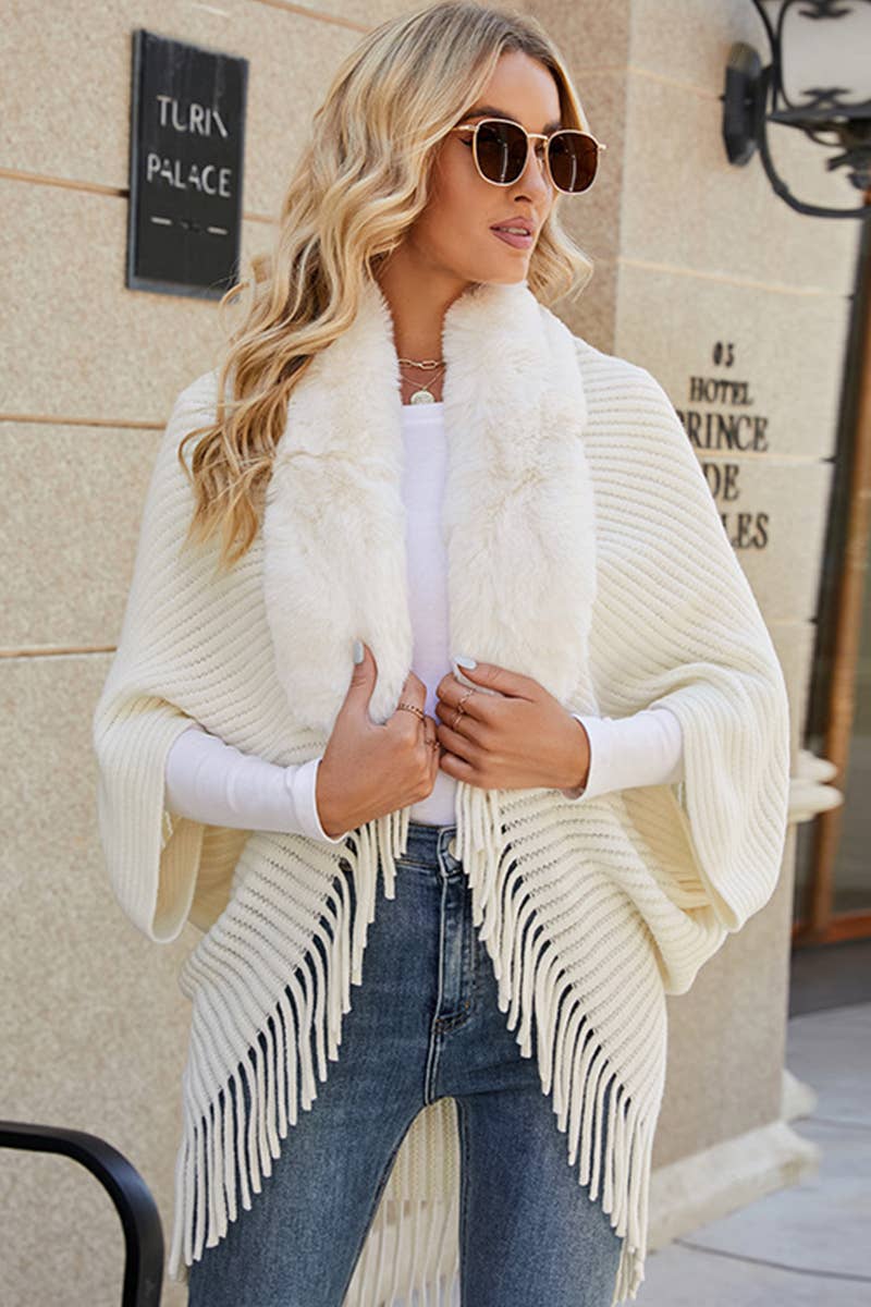 CWOCAS0010 Shawl Wrap Faux Fur Cape Cardigan Sweater