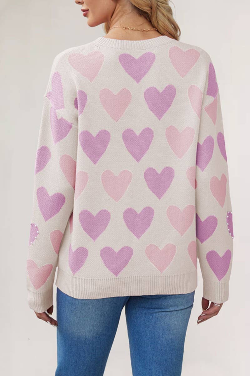 CWOSWL5885_LOVE BEADED CREW-NECK LONG-SLEEVED SWEATER