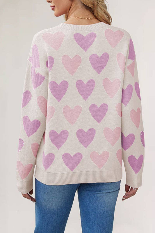 CWOSWL5885_LOVE BEADED CREW-NECK LONG-SLEEVED SWEATER