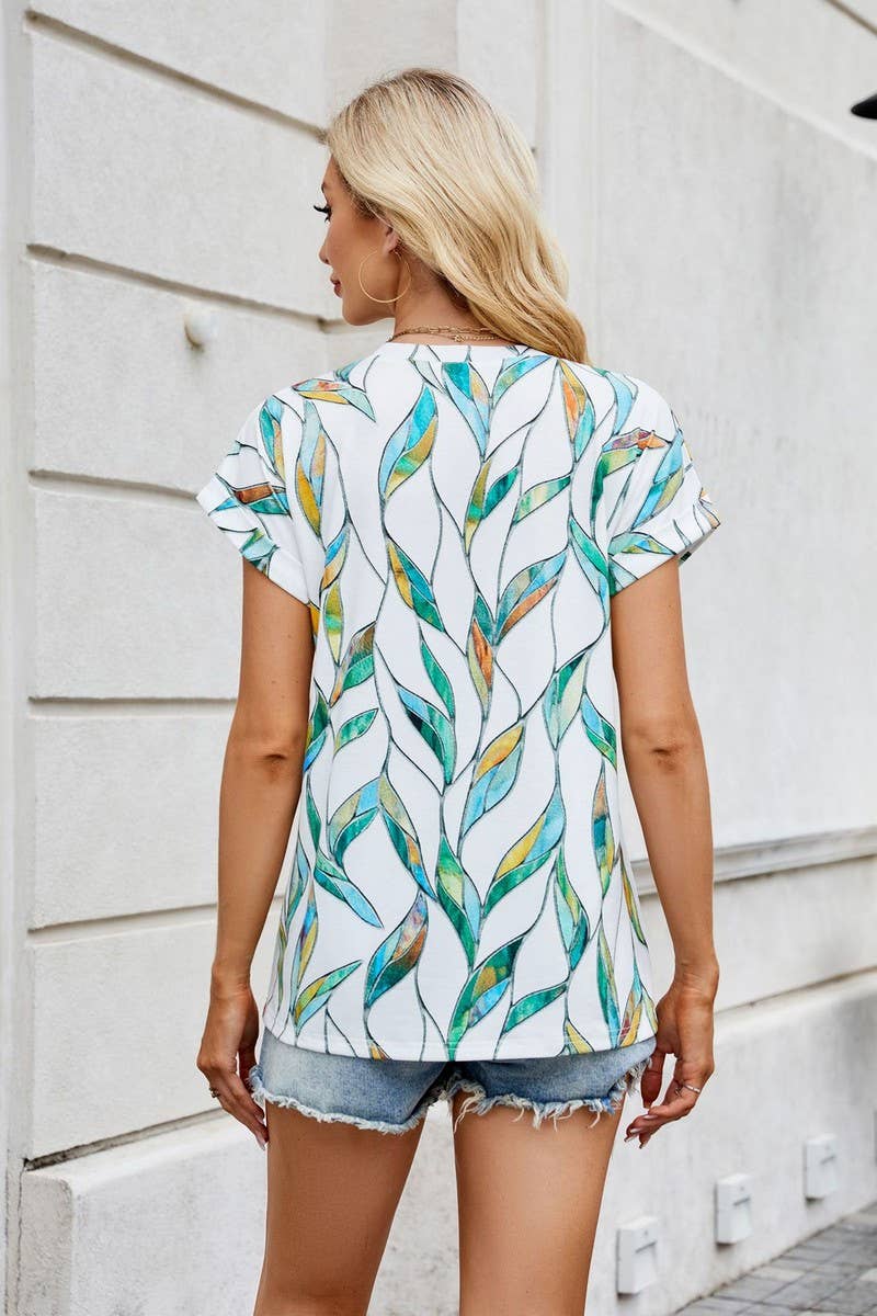 CWTBLS1742_PRINTED CREW NECK LOOSE SHORT SLEEVE T-SHIRT TOP