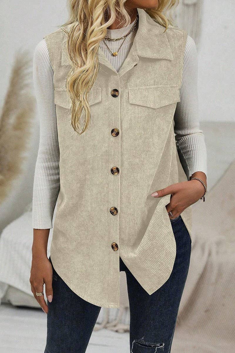 CWOV00142_CORDUROY LAPEL MID-LENGTH CASUAL VEST