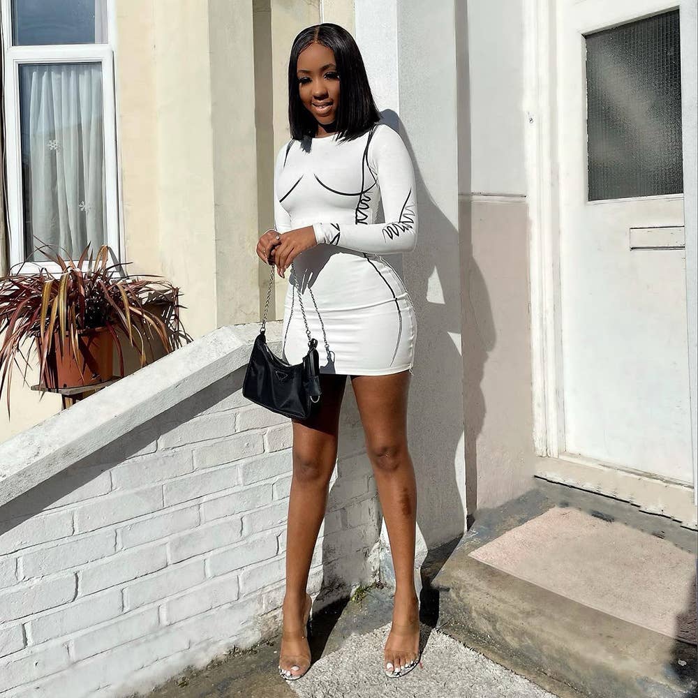 Abstract printed short hip-hugging dress