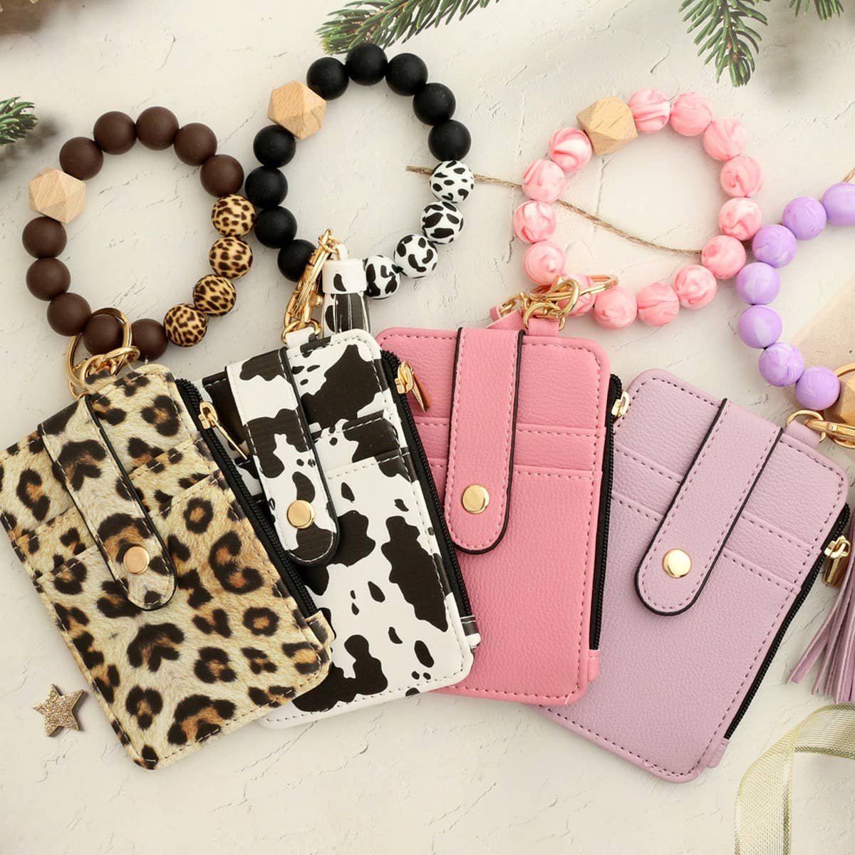 SILICONE BRACELET LEATHER WALLET TASSEL KEYCHAIN