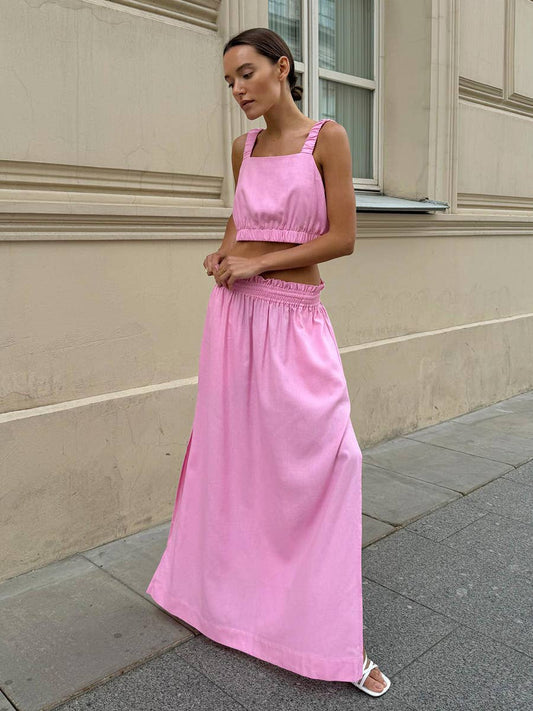 A cotton and linen two-piece halter skirt