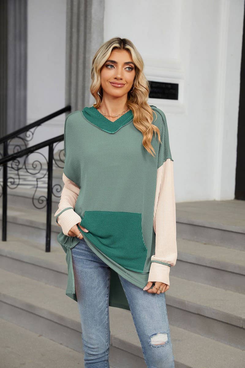 CWOHOL1111_AUTUMN AND WINTER COLOR MATCHING IRREGULAR HOODIE