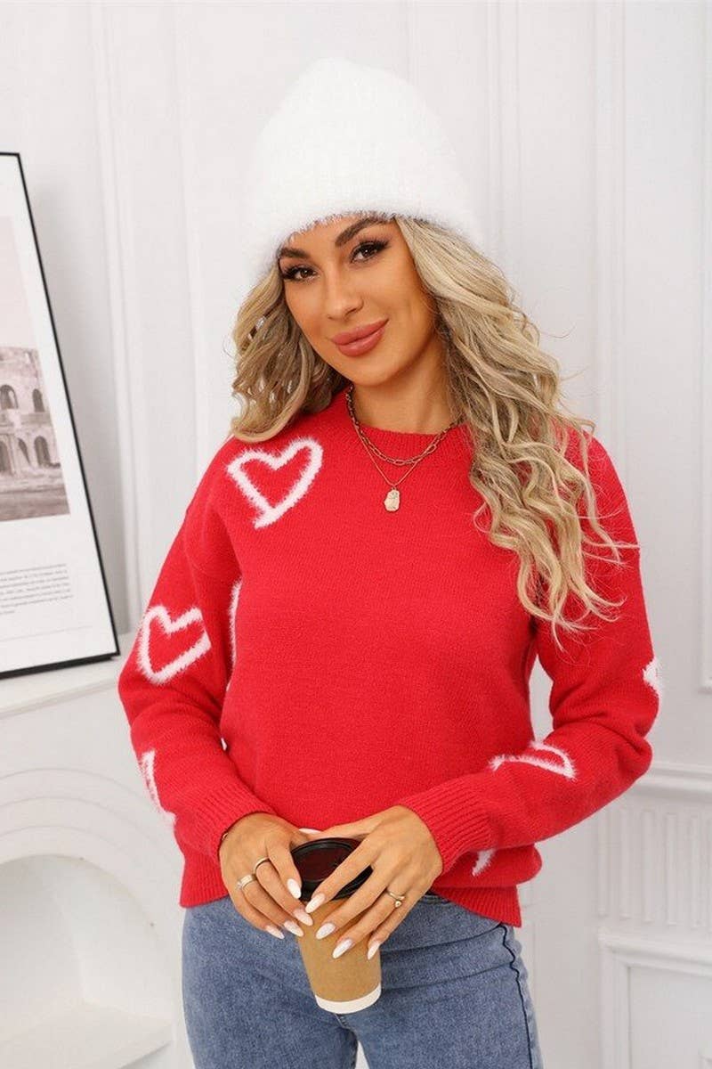 CWOSWL07587_HEART VALENTINE'S DAY CREW NECK PULLOVER SWEATER