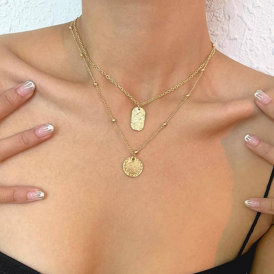 GEOMETRIC RETRO STYLE DOUBLE-LAYER NECKLACE