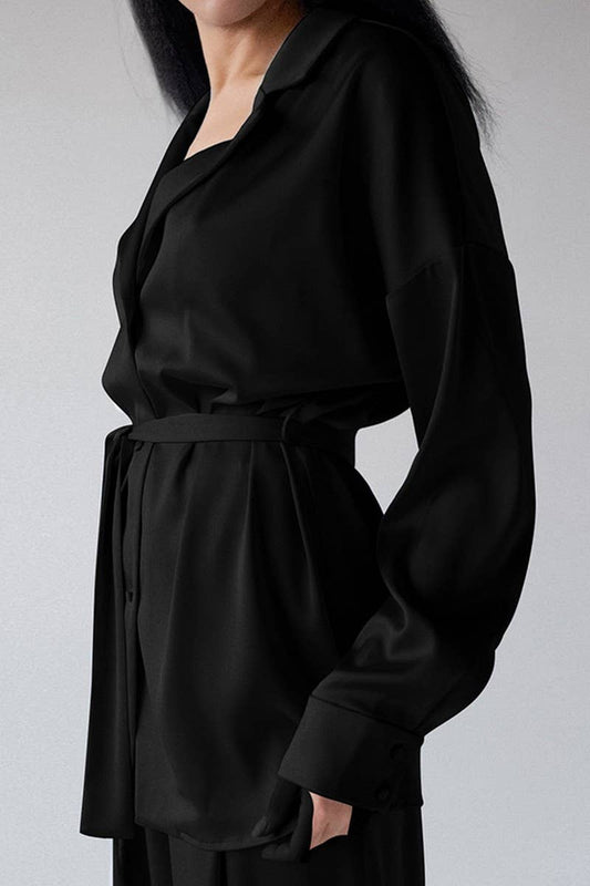 CWSPJ0098_SOLID COLOR LONG SLEEVE SHIRT PANTS PAJAMAS SET