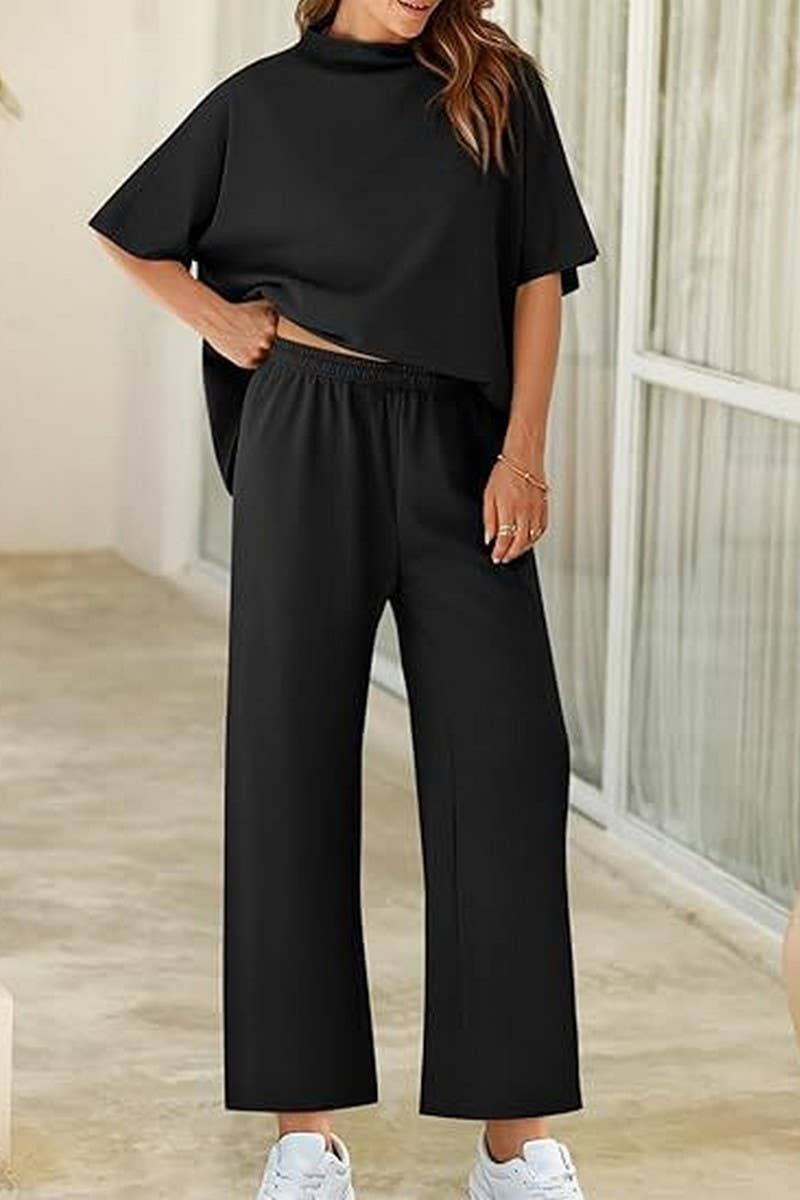 CWSTB1607_HIGH COLLAR BAT TOP NINE CROPPED PANTS SET