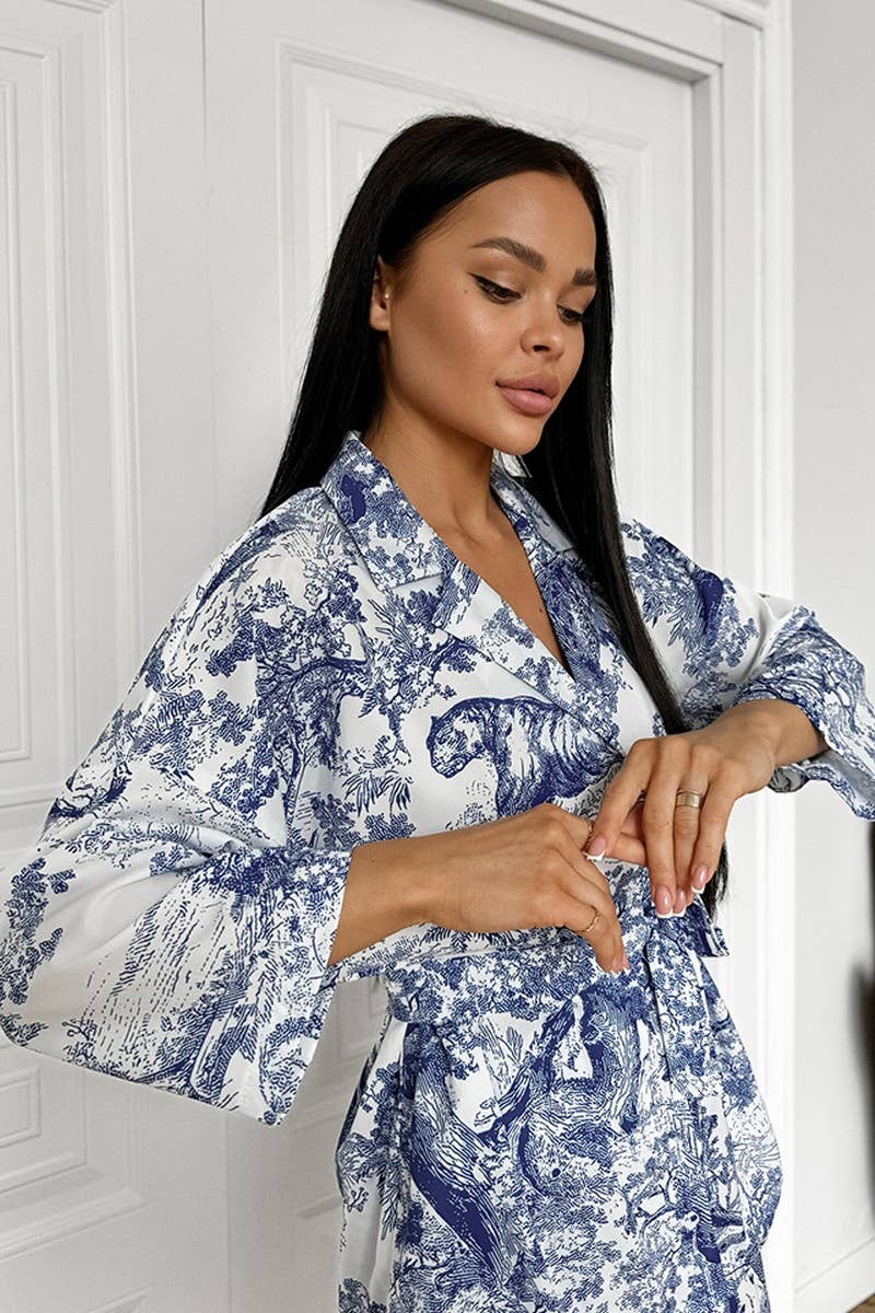 CWSPJ0299_PRINTED CARDIGAN TIE PAJAMAS TWO-PIECE SET