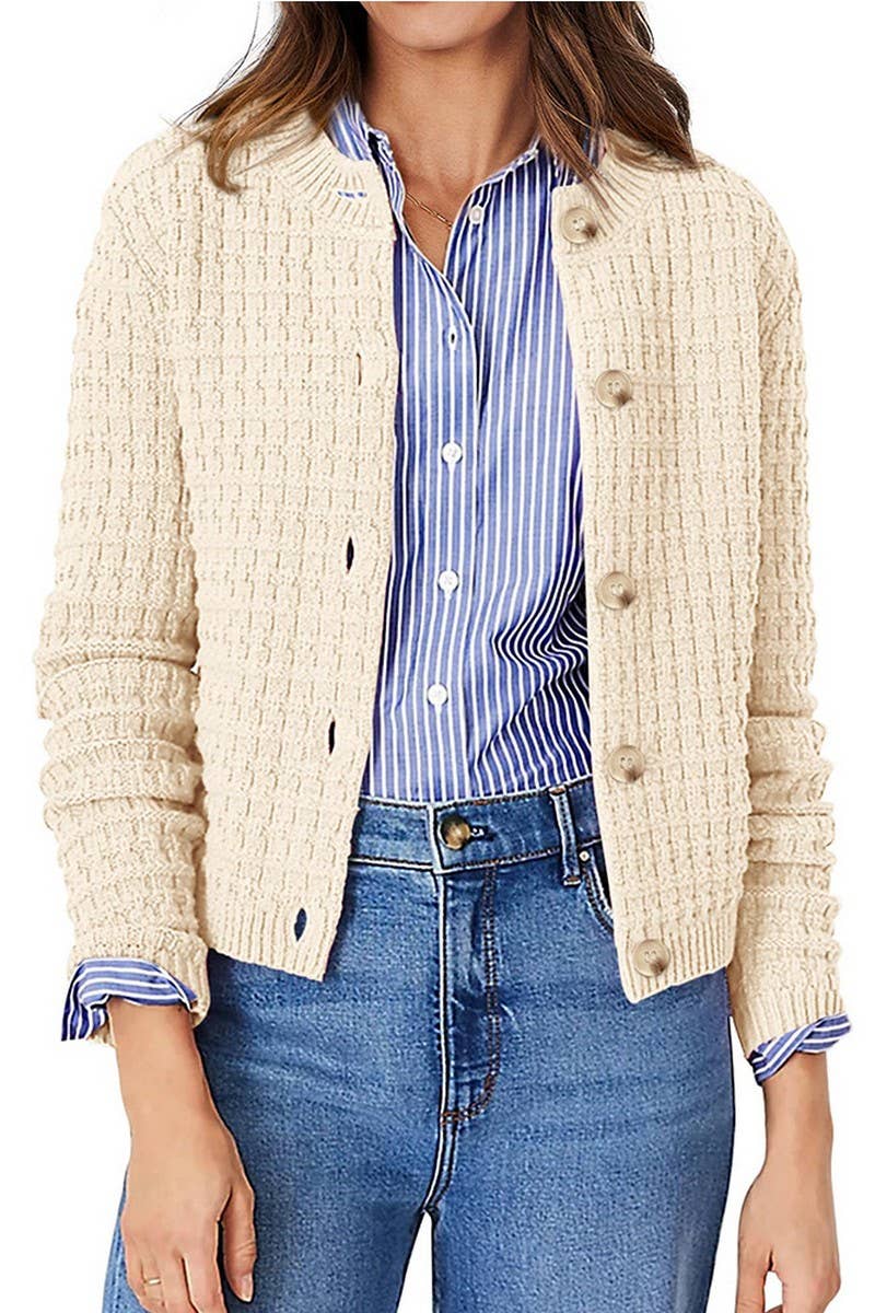 CWOCAL00612_SOLID COLOR KNIT CARDIGAN CASUAL SWEATER