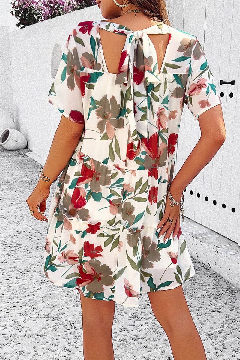 CWDSD7136_2025 LEISURE HOLIDAY PRINT SHORT SLEEVE DRESS