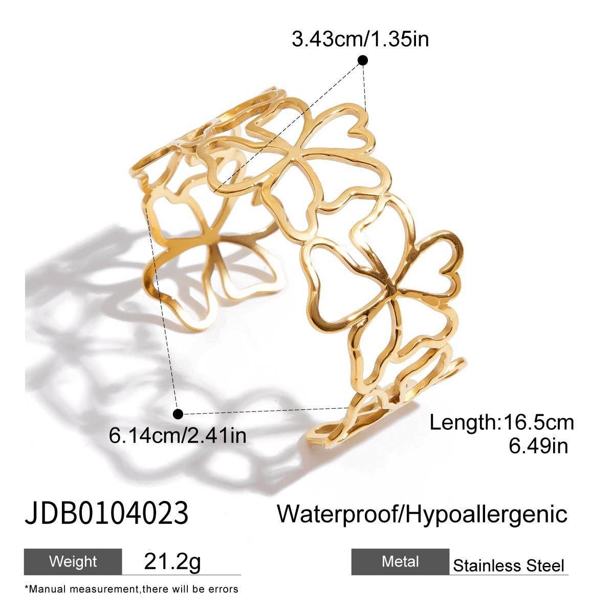 Chic Hollow Flower Cuff, 18K Gold Stainless Steel_CWAJE4734