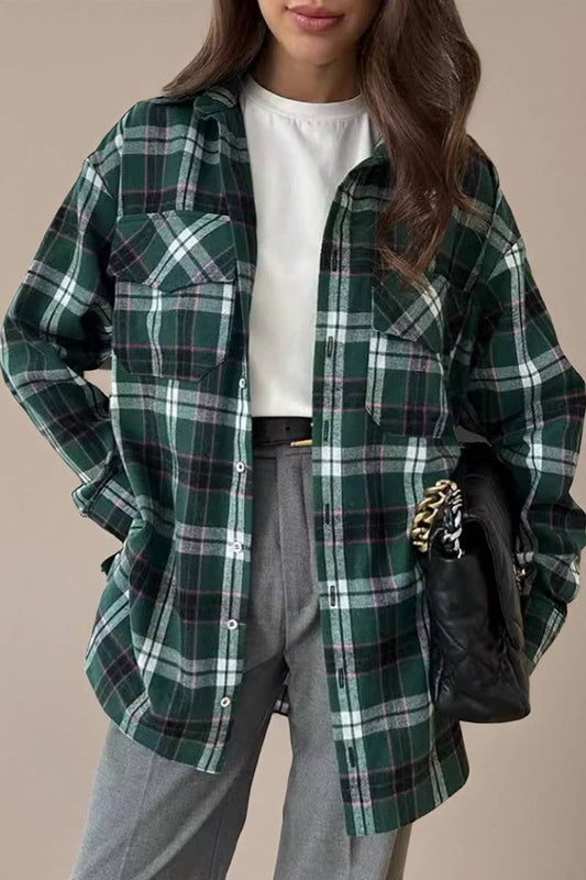 CWTBLL00612_GREEN PLAID COMMUTER LONG-SLEEVED CASUAL COATS