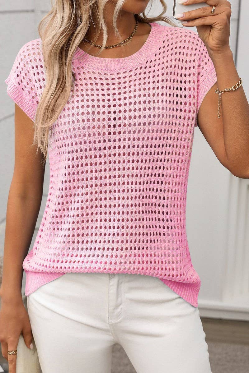 CWOSWS0131_CREW NECK HOLLOW SUNSCREEN KNIT CARDIGAN