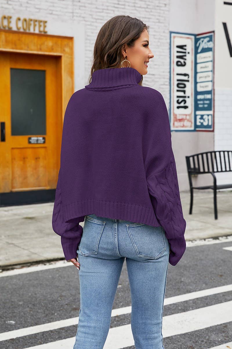 CWOSWL2668_SOLID COLOR CABLE KNIT TURTLENECK SWEATER