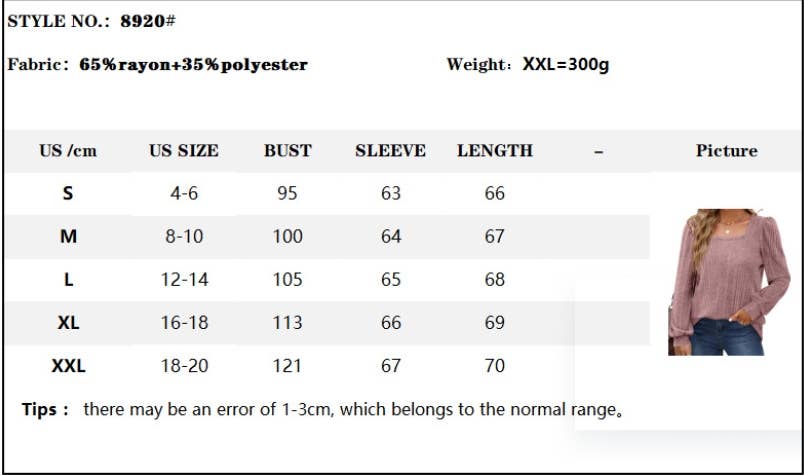 CWTBLL3198_SQUARE NECK BRUSHED LANTERN SLEEVE TOP