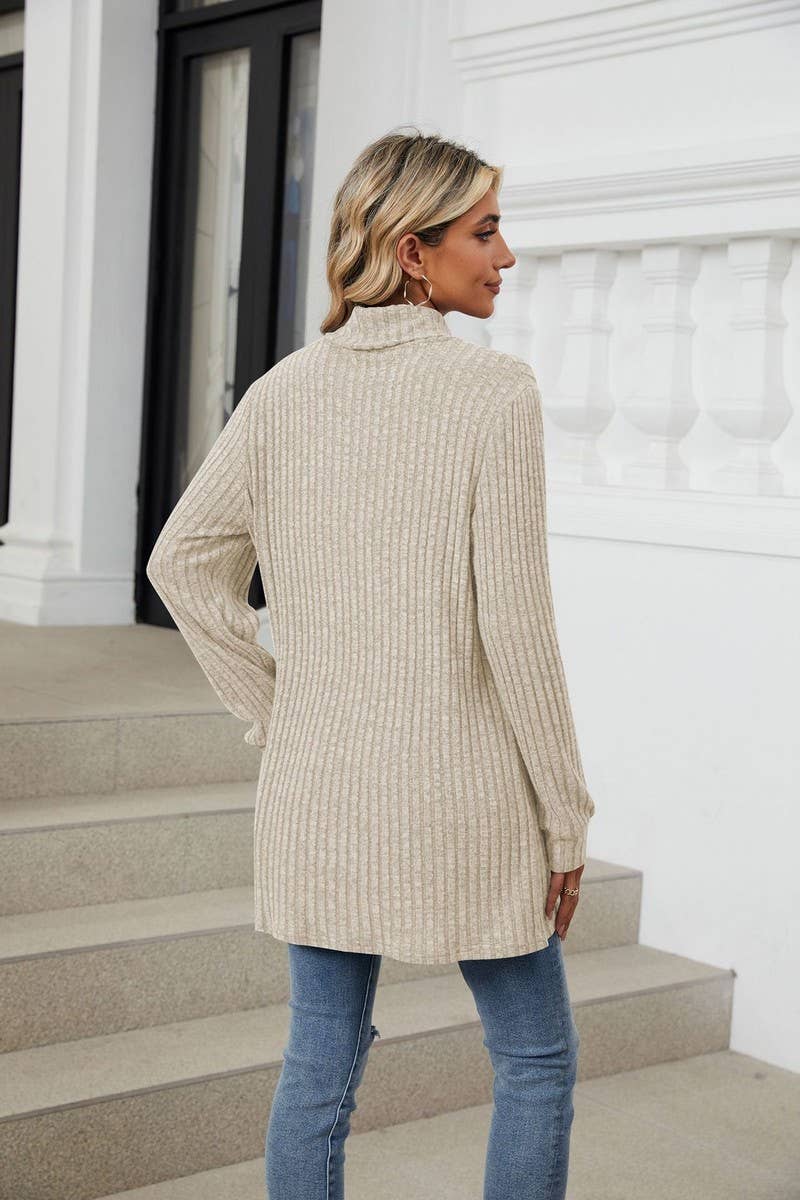 CWTBLL1200_SOLID COLOR RIBBED HALF TURTLENECK POCKET TOP