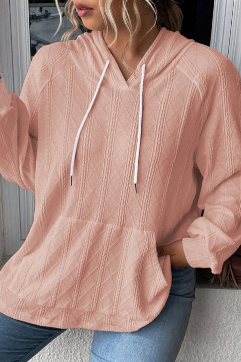 CASUAL JACQUARD LOOSE SOLID COLOR HOODIE