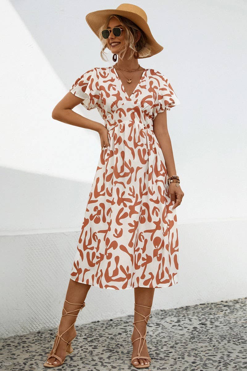 CWDSD7114_SUMMER COMFORTABLE CASUAL V-NECK DRESS