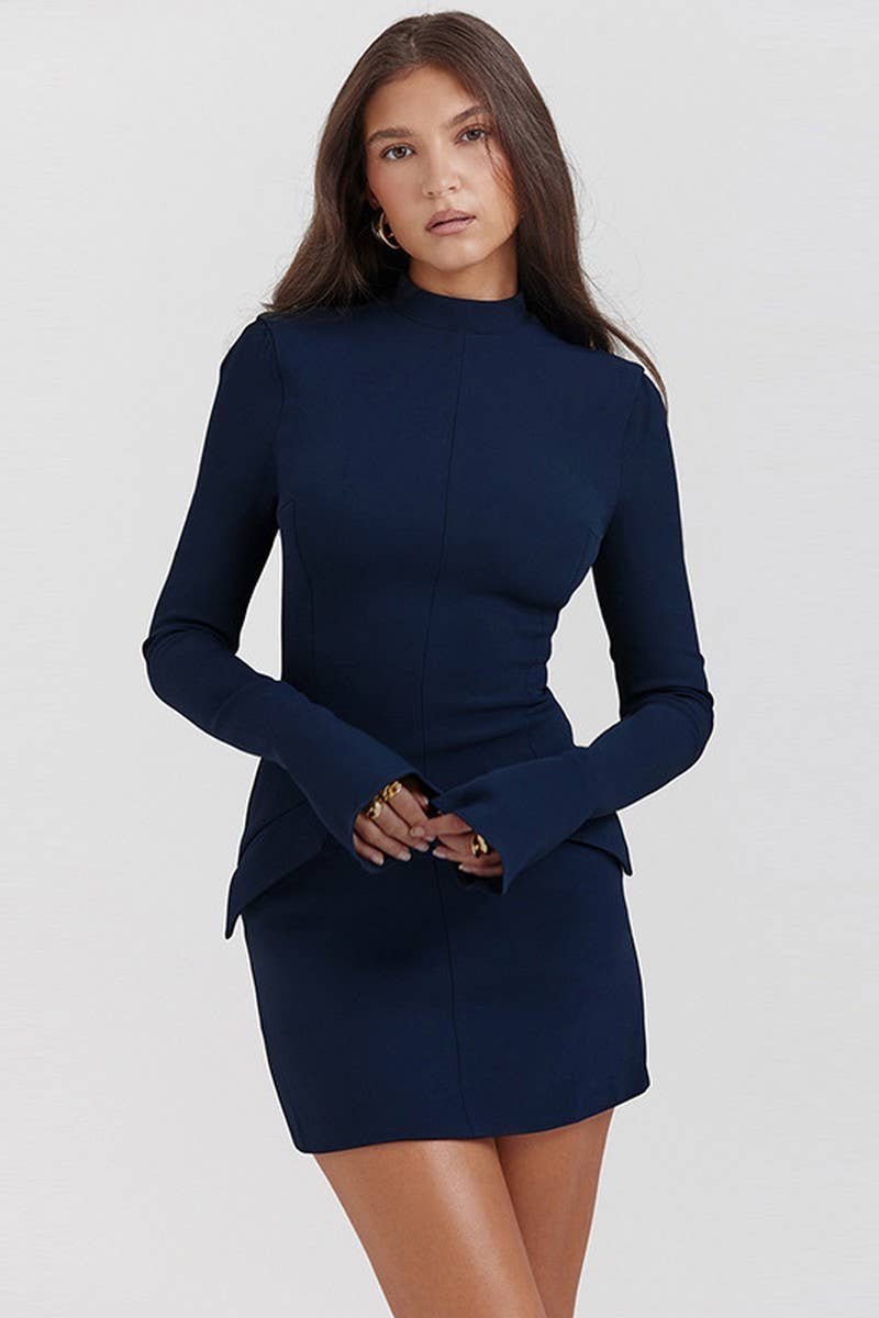 CWDSD10644_FASHIONABLE SLIM-FIT LONG-SLEEVED HIP DRESS
