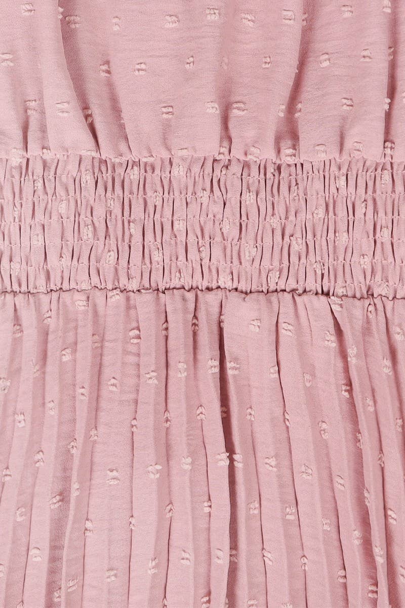 CWDMD2140_LACE UP HIGH WAISTED PLEATED HAIRBALL DRESS