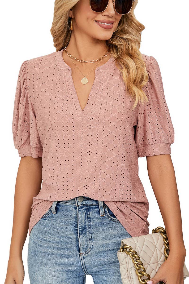 CWTTS1354_SUMMER CASUAL V-NECK SOLID COLOR LOOSE T-SHIRT