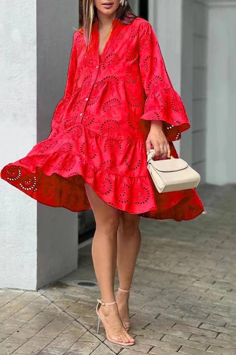 CWDSD10602_V-NECK EMBROIDERED HOLLOW LACE FLOWER SEXY DRESS