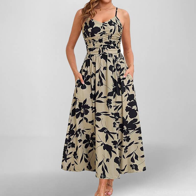 Fashionable floral sleeveless V-neck sundress
