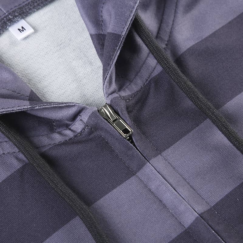 BASIC ZIPPER STRIPED COLOR CONTRAST CASUAL HOODIE