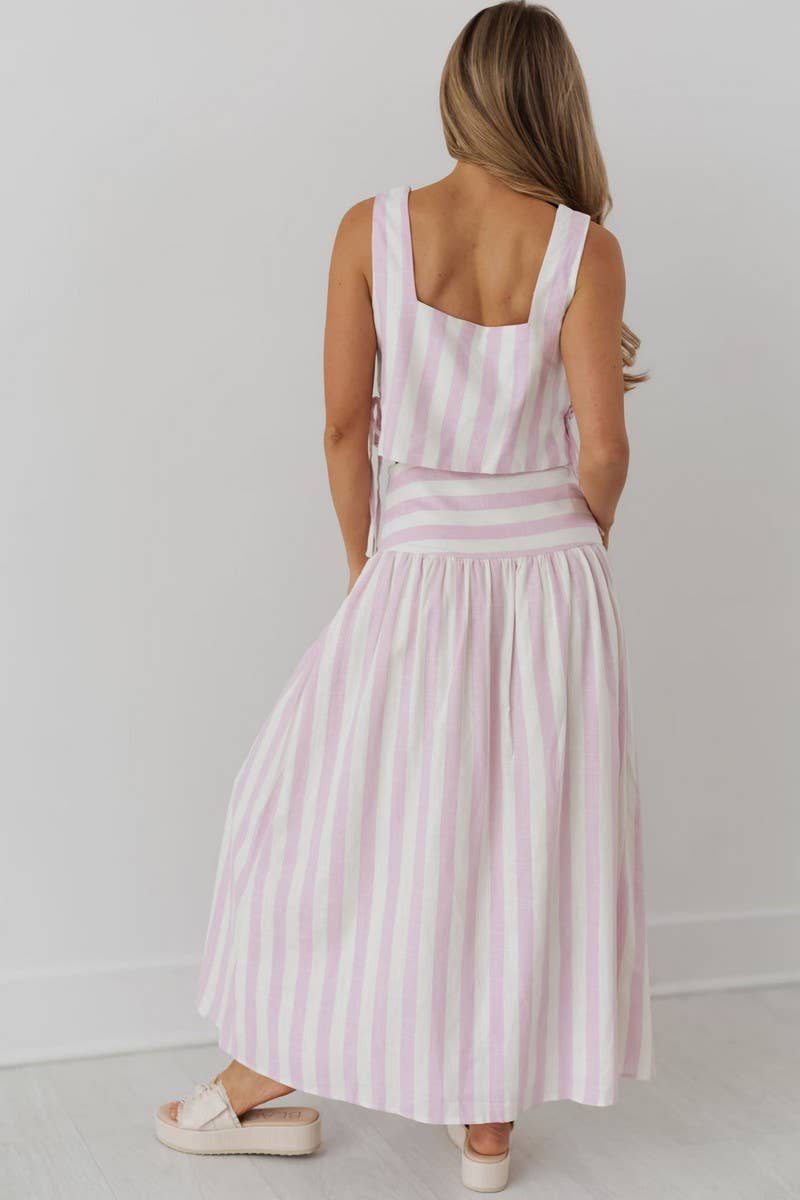 CWSTB2049_STRIPED MIDI A-LINE VACATION SKIRT SET