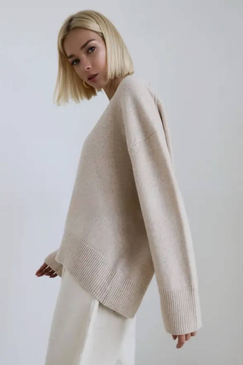 CWOSWL6631_CREW-NECK LONG-SLEEVED SOLID COLOR SWEATER